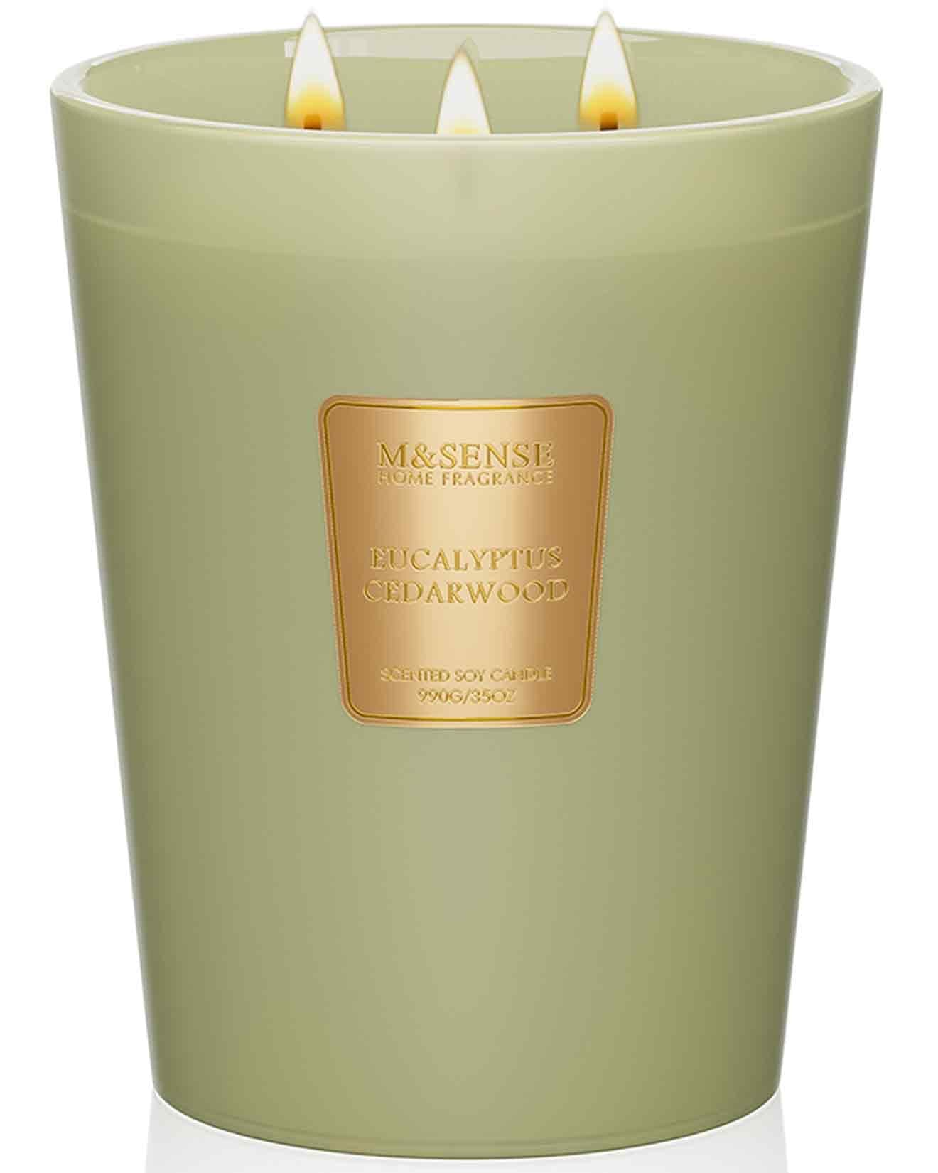 M&SENSE Eucalyptus Cedarwood Soy Scented Candle Gifts for Men Strong, 990g 150H Extra Large Candles Gifts for Women, 3 Wick Candles Non Toxic for Home Scented, Large Organic Candles Gift for Friend