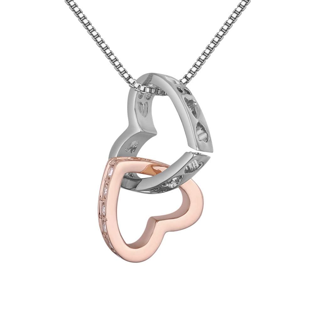 NANA Dainty Classic Love Double Open Heart Pendant with Clear Cubic Zirconia Necklace Fashion Jewelry Gift for Women, 16"+2"
