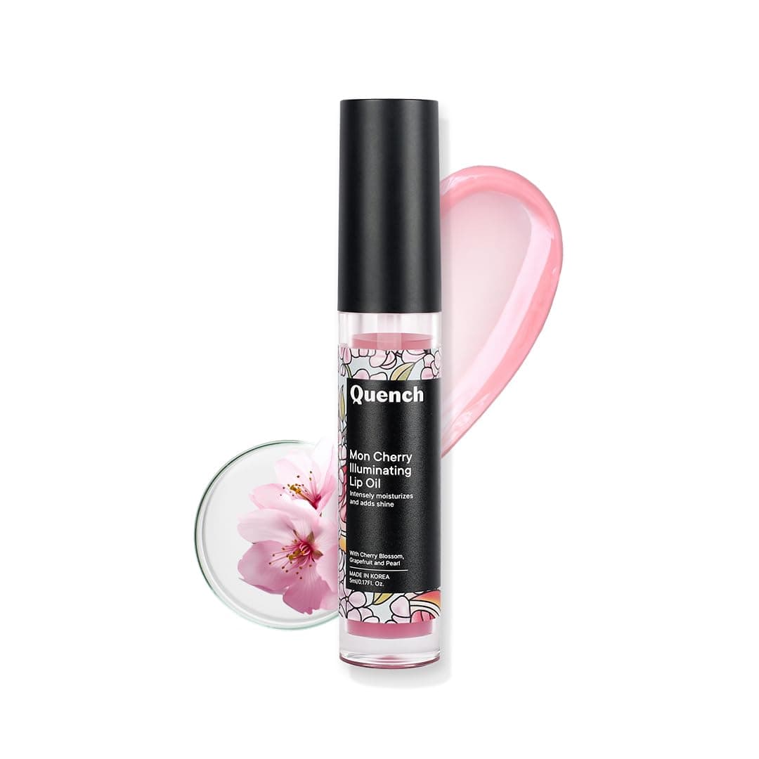 Quench Illuminating Lip Oil with Cherry Blossom & Patchouli Oil (Pink), Korean Lip Oil for Plump, Glossy & Smooth Lips, Non-Stick, Non-Greasy, Made in Korea (5 ml)