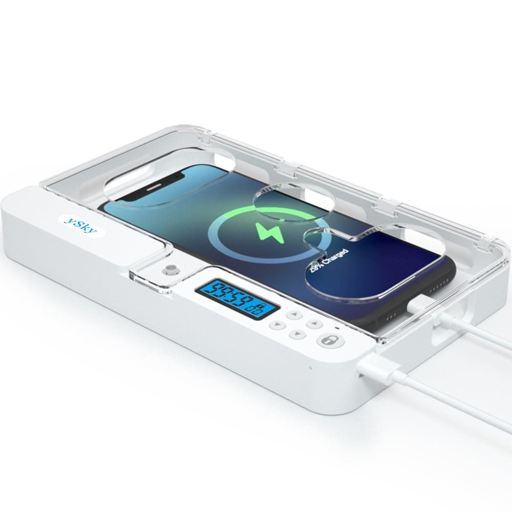 ySky Portable Smart Auto Phone Timer Lock Box for iPhone and Android , Help Kids,Students, Adults Focus Back,Prevent Excessive Games, Mobile Phone Addiction(New) Tabletop White