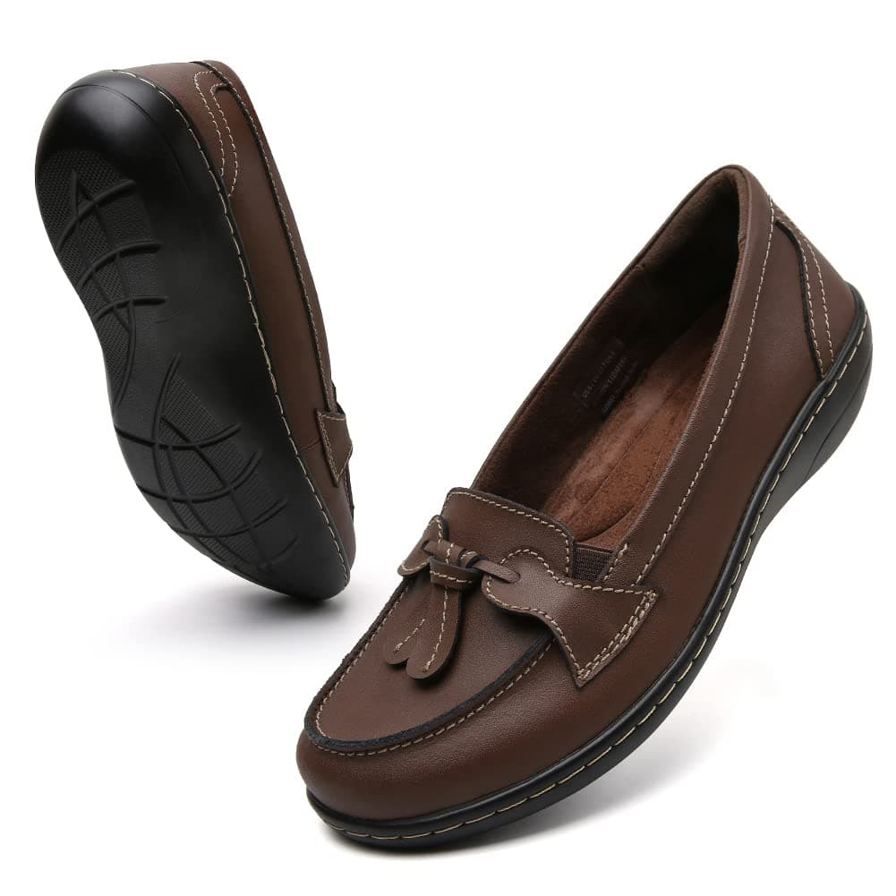 Loafers for Women Slip On Comfort Leather Tassel Dress Shoes