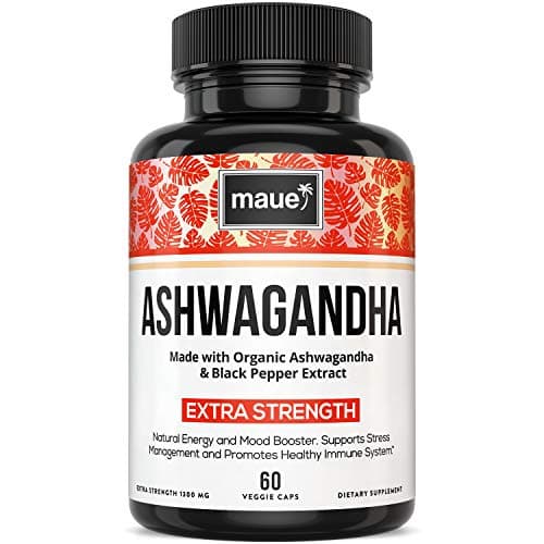 Organic Ashwagandha Capsules - 1300MG with Black Pepper Extract - 100% Pure Root Ashwagandha Powder - Natural Stress & Anxiety Relief Supplements, Mood Support, Thyroid, Immune and Adrenal Support - 6