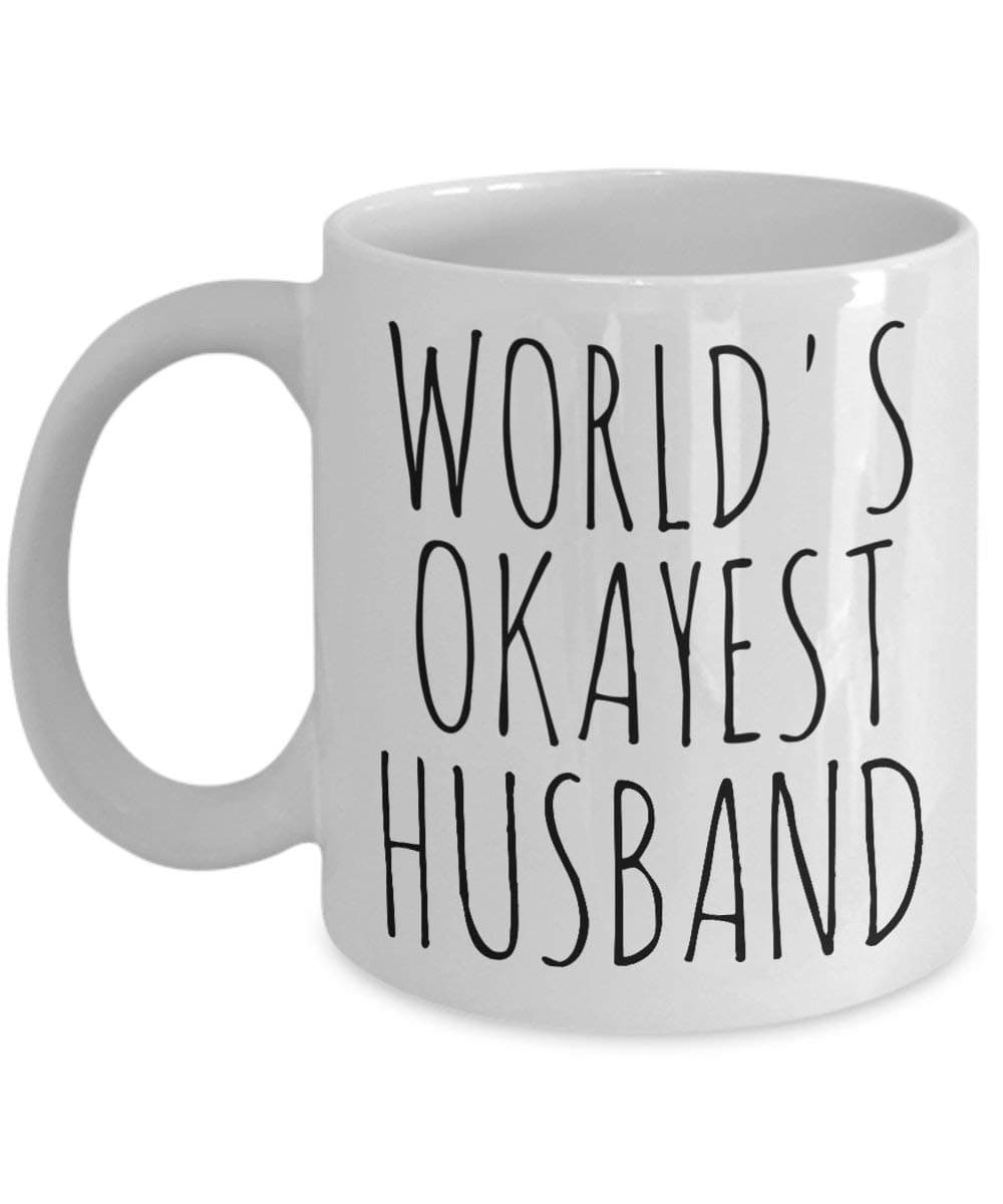 Worlds Okayest Husband Mug Funny Birthday Christmas Fathers Day Gift Idea Minimalist Design Sarcasm Coffee Cup