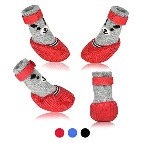 Dog Cat Boots Shoes Socks with Adjustable Waterproof Breathable and Anti-Slip Sole All Weather Protect Paws(Only for Tiny Dog) (S, Red)