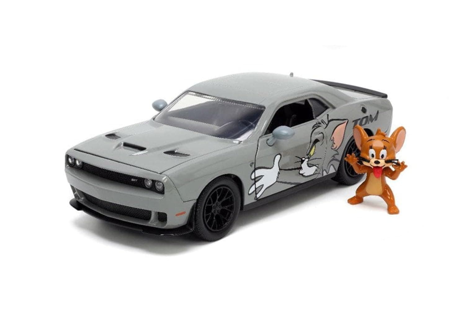 Jada Toys Tom and Jerry 1:24 2015 Dodge Challenger Hellcat Die-cast Car w/ 2.75" Jerry Figure, Toys for Kids and Adults