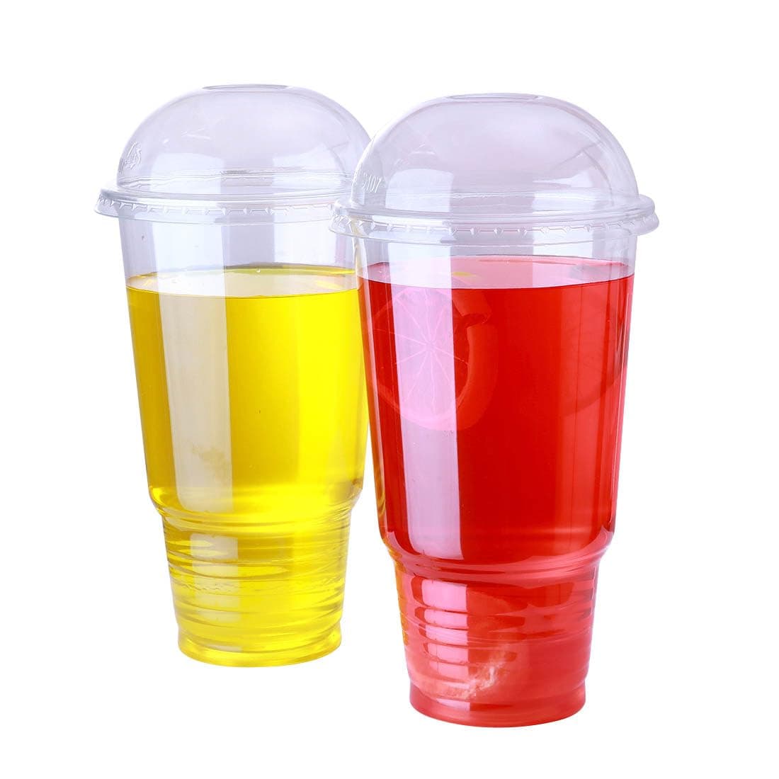 50sets 32oz. Plastic Ultra Clear Cups with dome lids is for cold drinks like iced coffee, Bubble Tea, Frozen Cocktails, water, Sosa and juices (30oz+ dome lids 50sets)