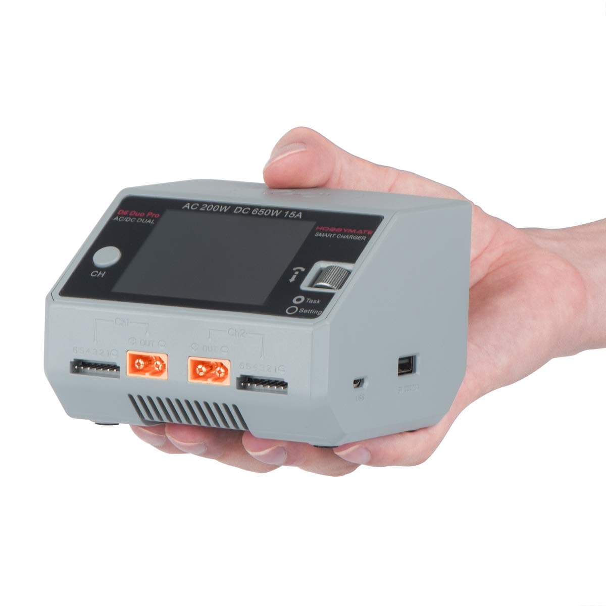 HOBBYMATE D6 Duo Pro Rc Battery Charger Dual Ports, Lipo Battery, Nimh/Nicd Batttery, Pb Battery, Li-Fe Li-Ion Battery Charger, Support AC/DC Input - Gray Color