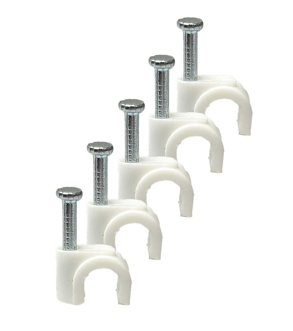 (0.28" / 7mm) White Round Cable Clips with Fixing Nail K-Type 50pcs