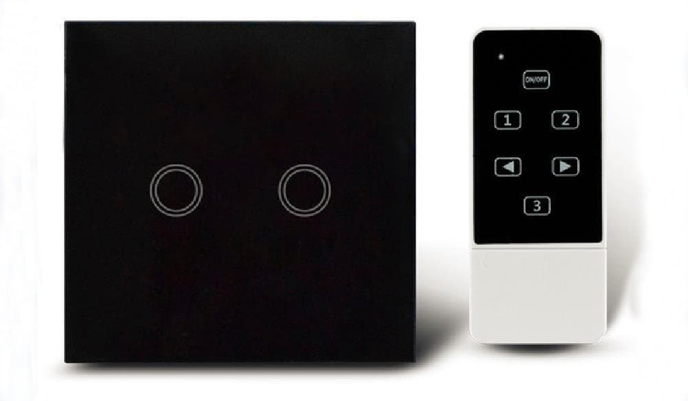Touch Light Switch Black Color 2Gang With Wireless Remote Control,RF 433Mhz, Glass Panel Smart Wall Touch Switch UK Type