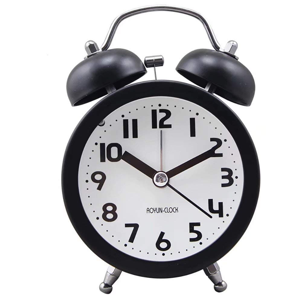 Uniquelover 3'' Cute Little Leopard Black Quiet Non-ticking Silent Mini Quartz Analog Retro Vintage Bedside Twin Bell Alarm Clock with Loud Alarm and Nightlight