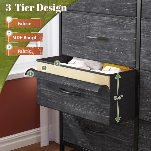 EnHomee 16-Drawer Tall Dresser - Black Bedroom Storage Organizer With Fabric Bins for Closet and Entryway