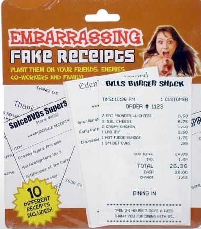 Fake Embarrasing Fake Receipts-10 in a pack