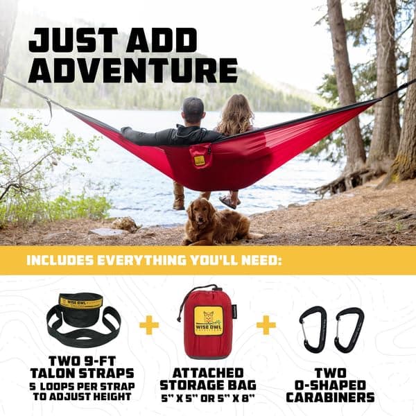 Wise Owl Outfitters Camping Hammock – 500lbs Portable Hammock with Tree Straps - Travel, Backpacking, Hiking, Outdoors Camping Gear - Double