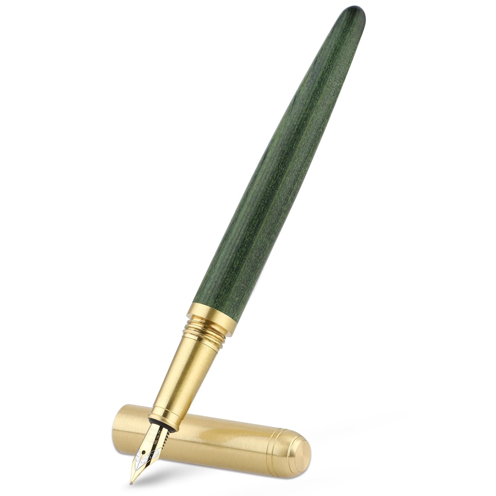 cobee Wooden Fountain Pens - Handcrafted Vintage Luxury Pen, 0.5mm Fine Point, Smooth Writing for Journaling & Calligraphy, Green