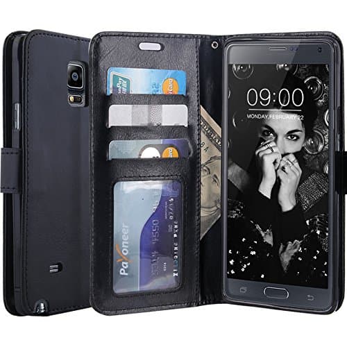 LK Note 4 Case, Galaxy Note 4 Wallet Case, Luxury PU Leather Case Flip Cover with Card Slots and Stand for Samsung Galaxy Note 4, Balck