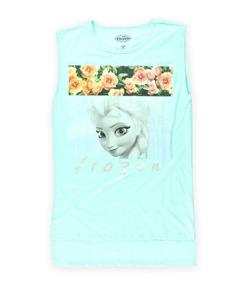 Frozen Elsa Floral Banner Junior Womens' Muscle Tee (Small)