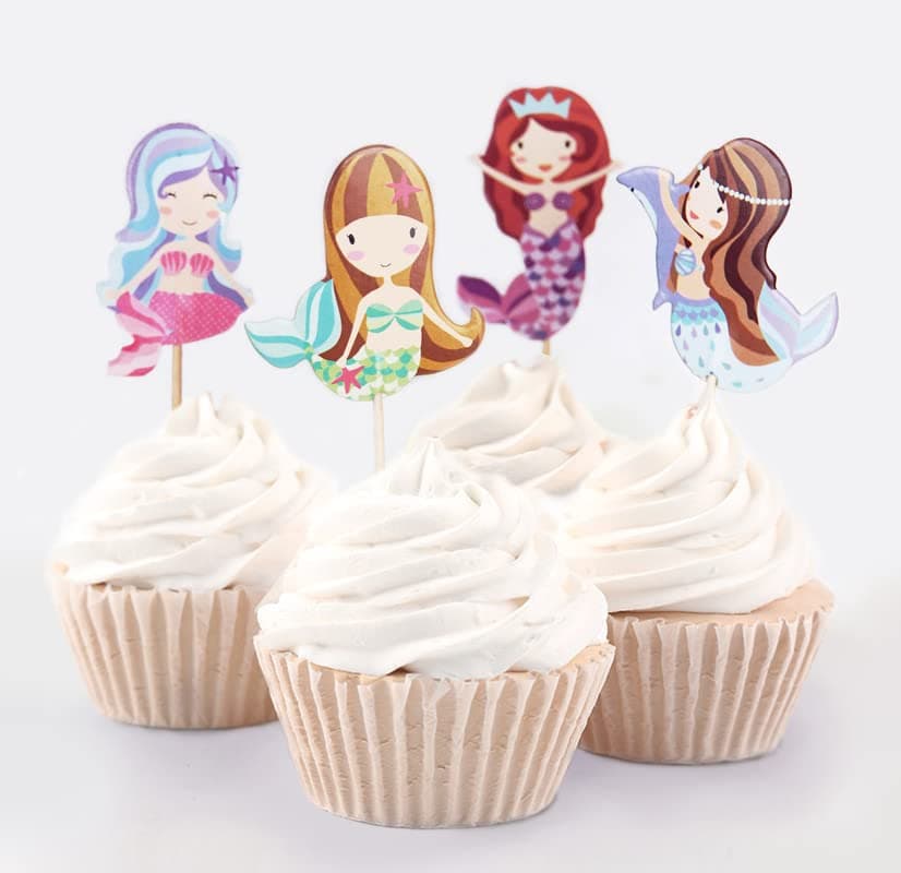 24 Mermaid Cupcake Toppers Picks & Wrappers - Red Fox Tail™