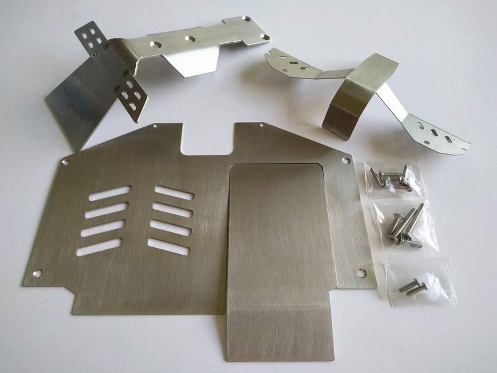 CrazyRacer Stainless Steel Front Middle Rear Skid Plate Chassis Armour (4pcs) For Traxxasss UDR Unlimited Desert Racer