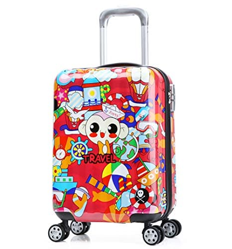 Kids Luggge Boys Suitcase Hardshell 4 Spinner Wheels 19 inch Carry on Travel Trolley Cute Monkey Girls