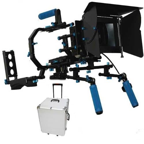 Shoulder Mount Follow Focus Matte Box Professional Support System Kit Rig DSLR w/ Hard Case