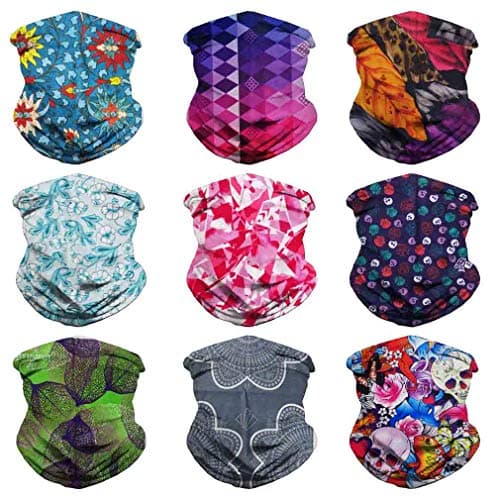9 Pcs Sporting Headbands - Wear as Face Shield Neck Gaiter Scarf Wrap Face Mask For Riding, Hiking - Seamless Tube Bandana (9PCS Flora 4)