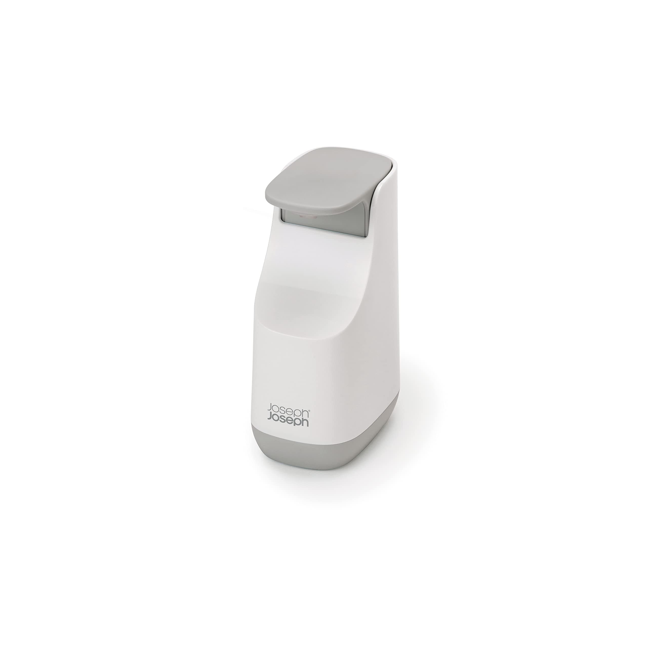 Bathroom Slim, Compact Soap Dispenser, Easy-push Pump Head, Non Drip Nozzle, Fill-level Window, Refillable, White/Grey