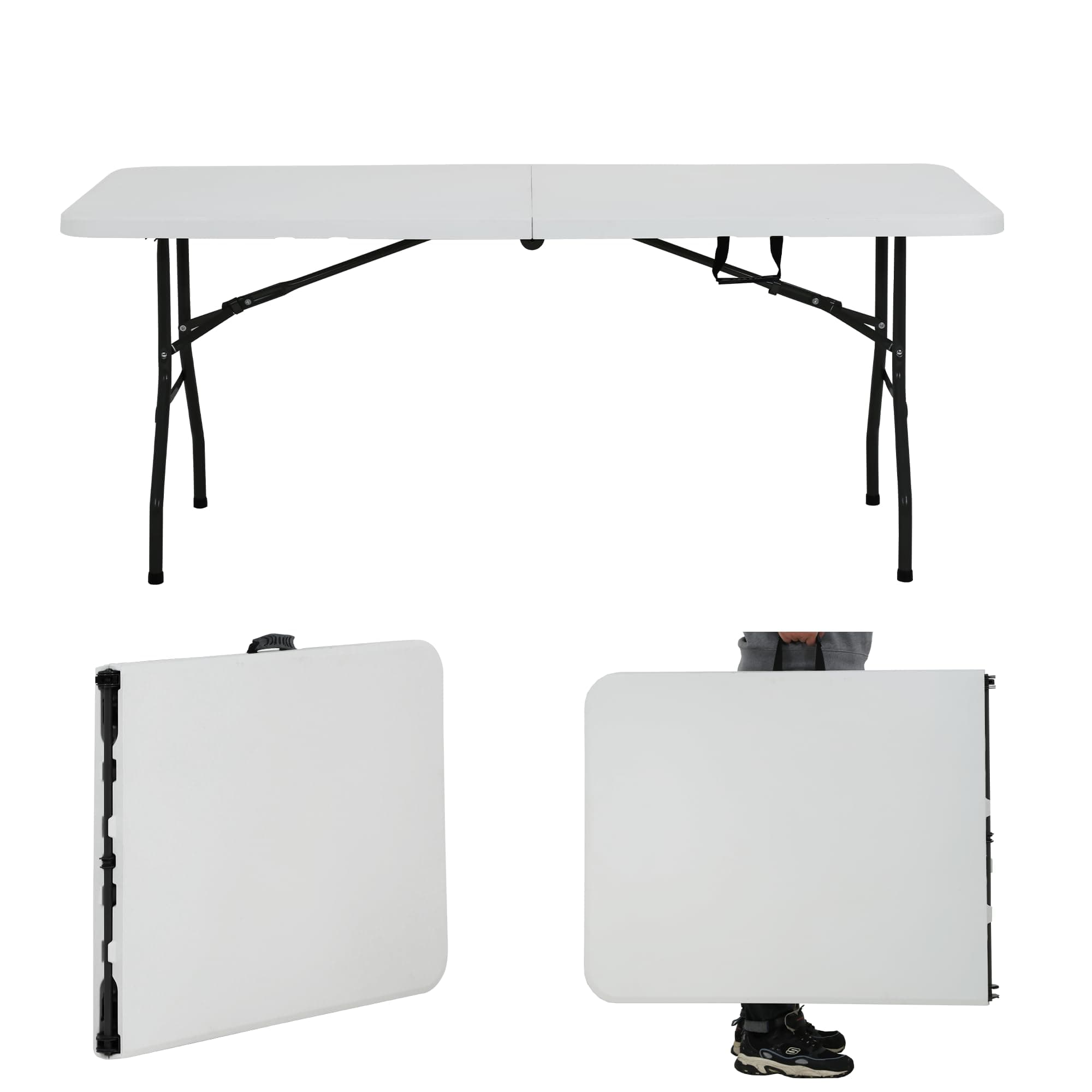 HKLGorg 6 Ft Heavy Duty Working Indoor Outdoor Plastic Folding Utility Party Dining Table Easy to Assemble with Lock Function White, 70.9 x 29.1 x 29.1 inches (White, 6 FT)