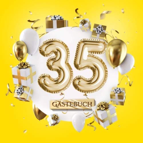 35 Gästebuch: Gelbe Deko zum 35.Geburtstag für Mann oder Frau - 35 Jahre Geschenk - Partydeko Gelb Gold - Buch für Glückwünsche und Fotos der Gäste