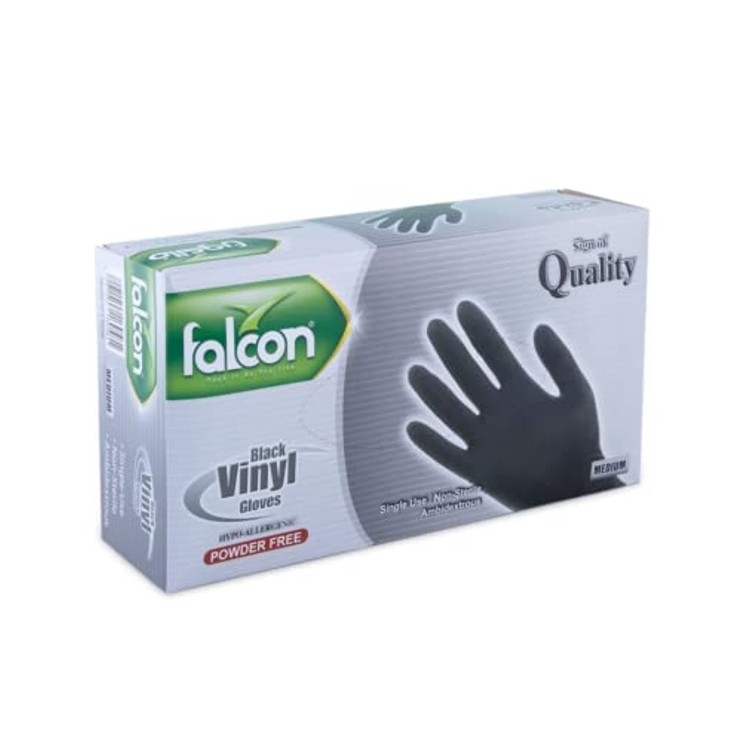 Falcon Vinyl Gloves - Black Powder Free 100 pieces (Medium)