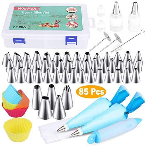 85 Pcs Cake Decorating Supplies Kits Russian Piping Tips, Stainless Steel Baking Frosting Set with Storage Case Ruffle Piping Flower Nozzles Skirt Icing Cupcake Bakes Decorating Tools