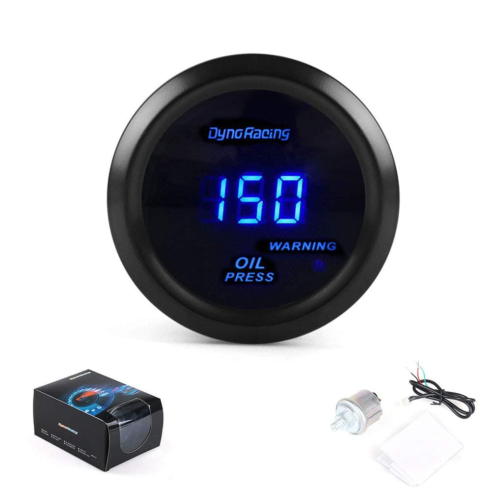 Dyno Racing2 52MM Oil Pressure Gauge Digital 0-150PSI Oil Press Gauge Blue led with Sensor Car Meter