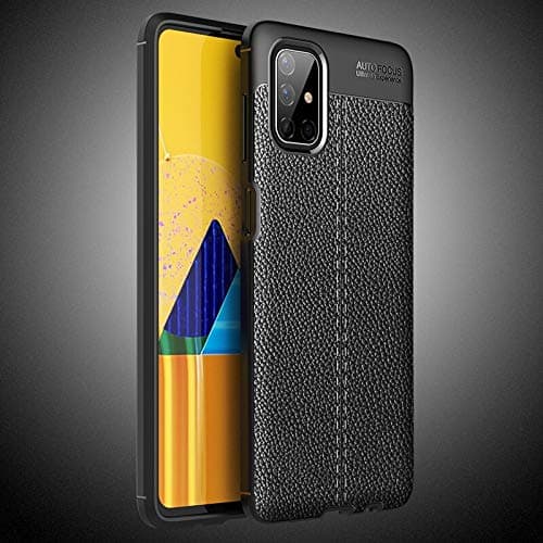 Samsung Galaxy M51 Case Cover Silicone Leather Texture Armor Bumper Soft Case For Samsung Galaxy M51 by Nice.Store.UAE (Black)
