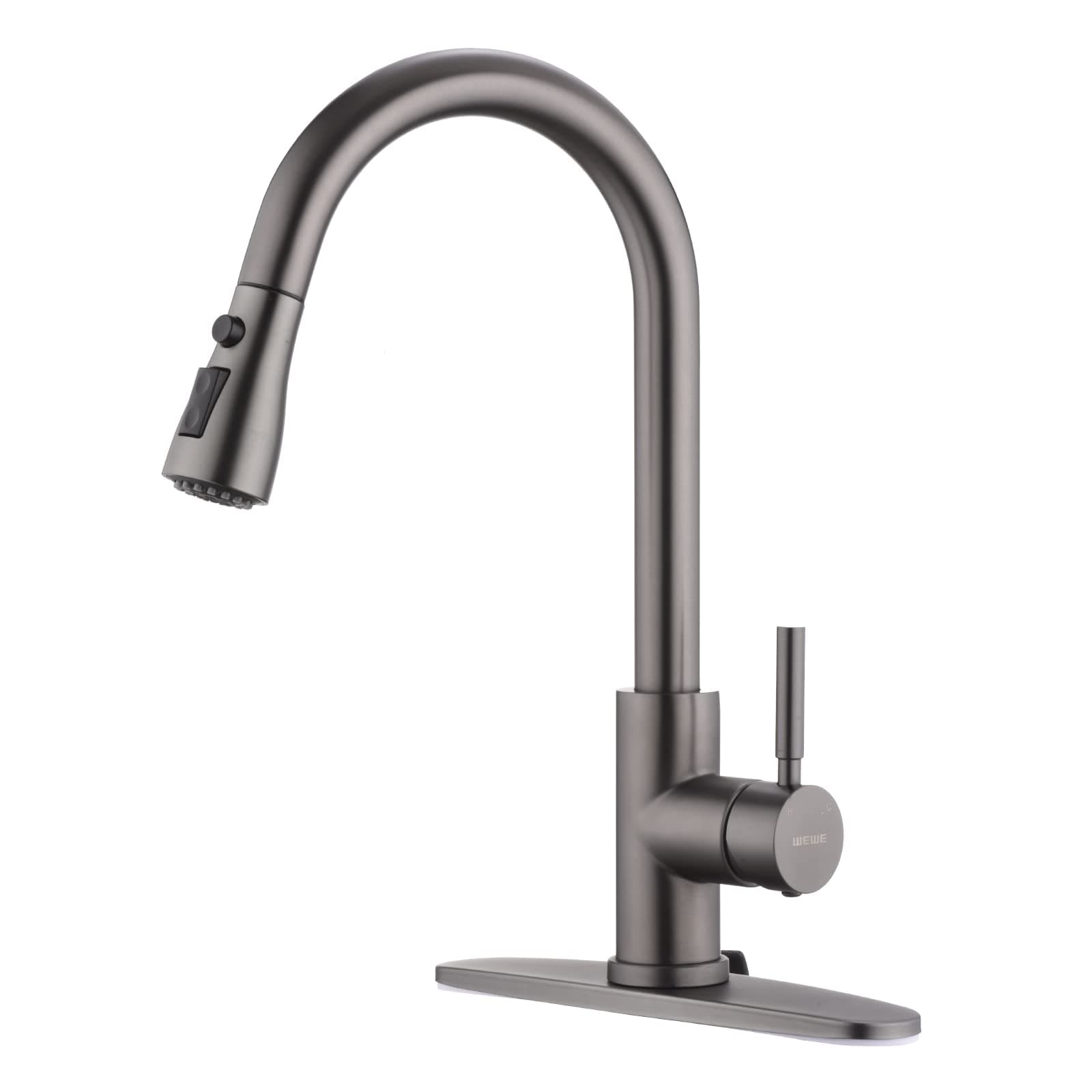 WEWE Black Stainless Kitchen Faucet with Pull Down Sprayer, Single Handle Commercial Modern RV Laundry Stainless Steel Sink Faucet for Rv Kitchen Bar