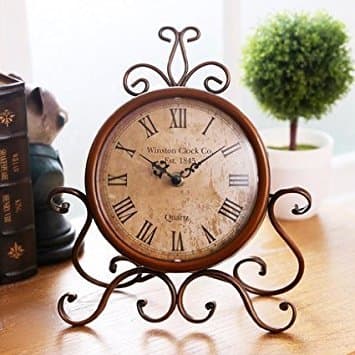 European Style Retro Antique Retro Vintage-Inspired Wrought Iron Craft Table Clock For Hall,Shoe Cabinet,Restaurant,Bedroom Nightstand,Dresser,Garden Home Decor Desk Clock