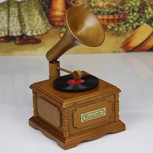 Handmade Music Box Phonograph Home Decoration Record Player Miniature Wood Gramophone Sculpture Turntable Model Ornament Vintage Antique