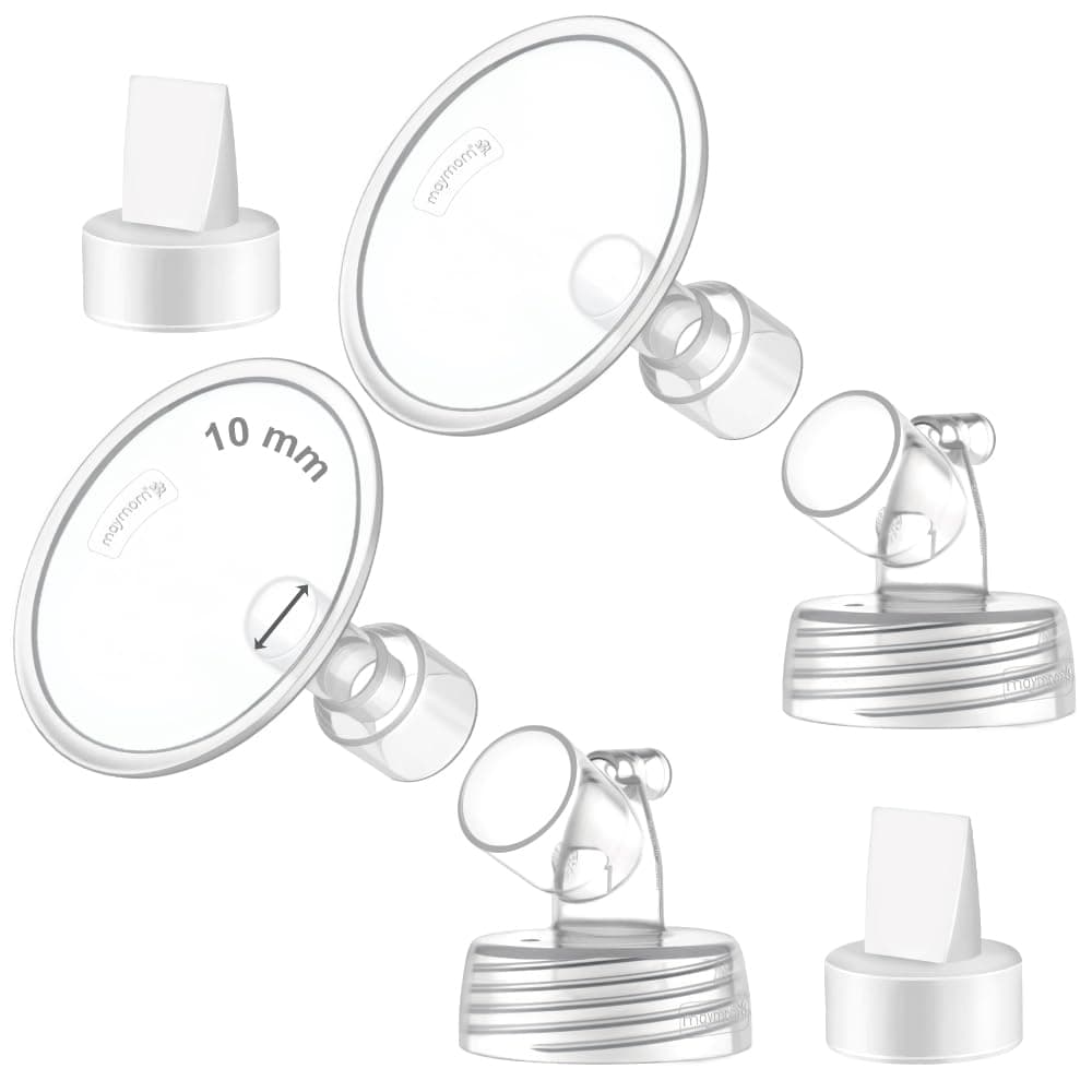 Maymom 2X 10 mm Two-Piece Wide Neck Pump Parts Compatible with Spectra S1,Spectra S2 Pumps and 2 Valves; Incl Wide Mouth Flanges; Not Original Spectra Flange; (10mm Flange with Valve)