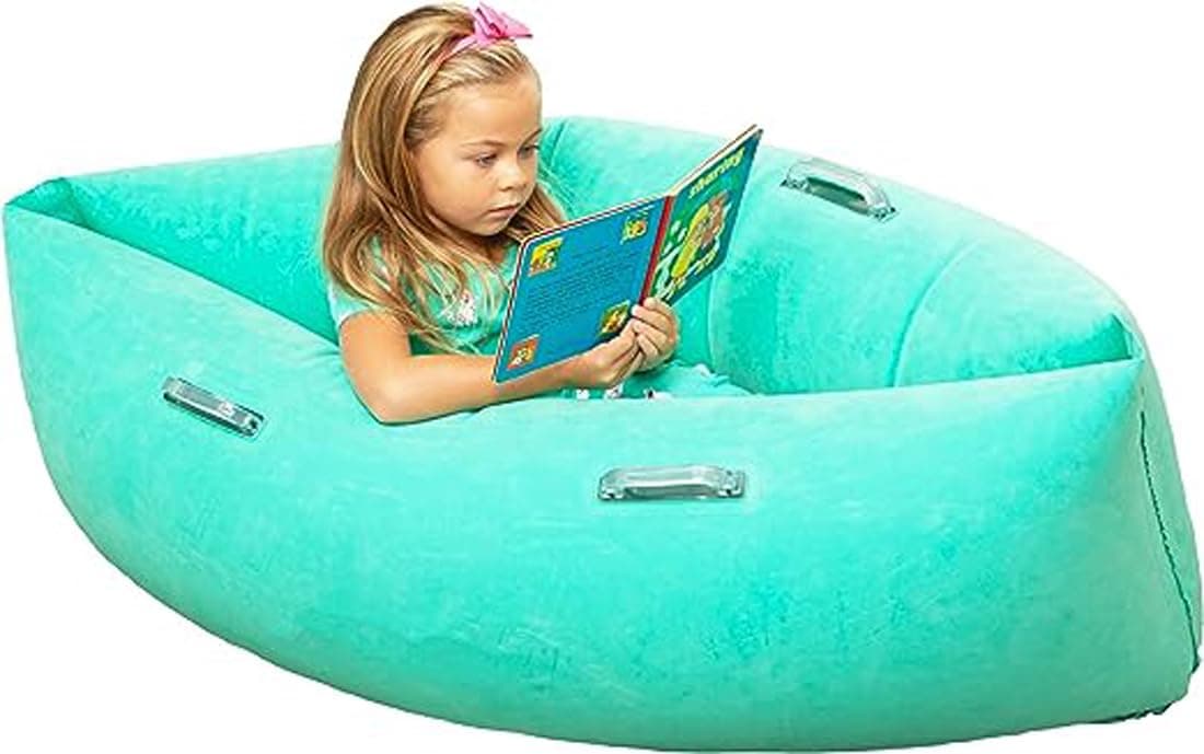 Bouncyband Small Comfy Peapod Sensory Chair - Green 48" - Fun, Inflatable Peapod Chair Provides Therapeutic Sensory Relief and Compression for Kids Ages 3-6, Includes Electric Air Pump