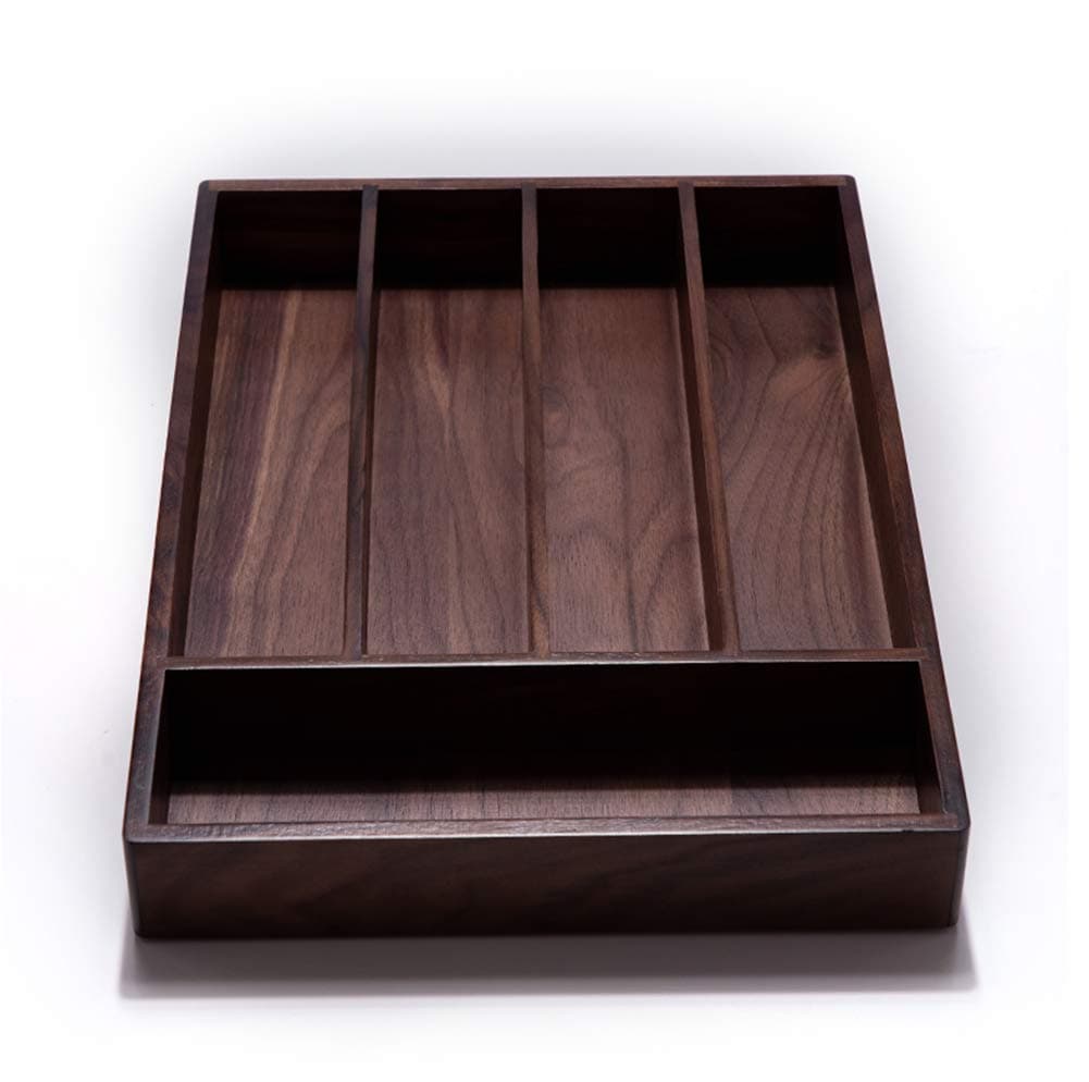 HCDMRE Silverware Organizer 10 inch Wide，Pecan Wood Kitchen Drawer Organizer -Utensil Holder and Cutlery Tray with Grooved Drawer Dividers for Flatware and Kitchen Utensils