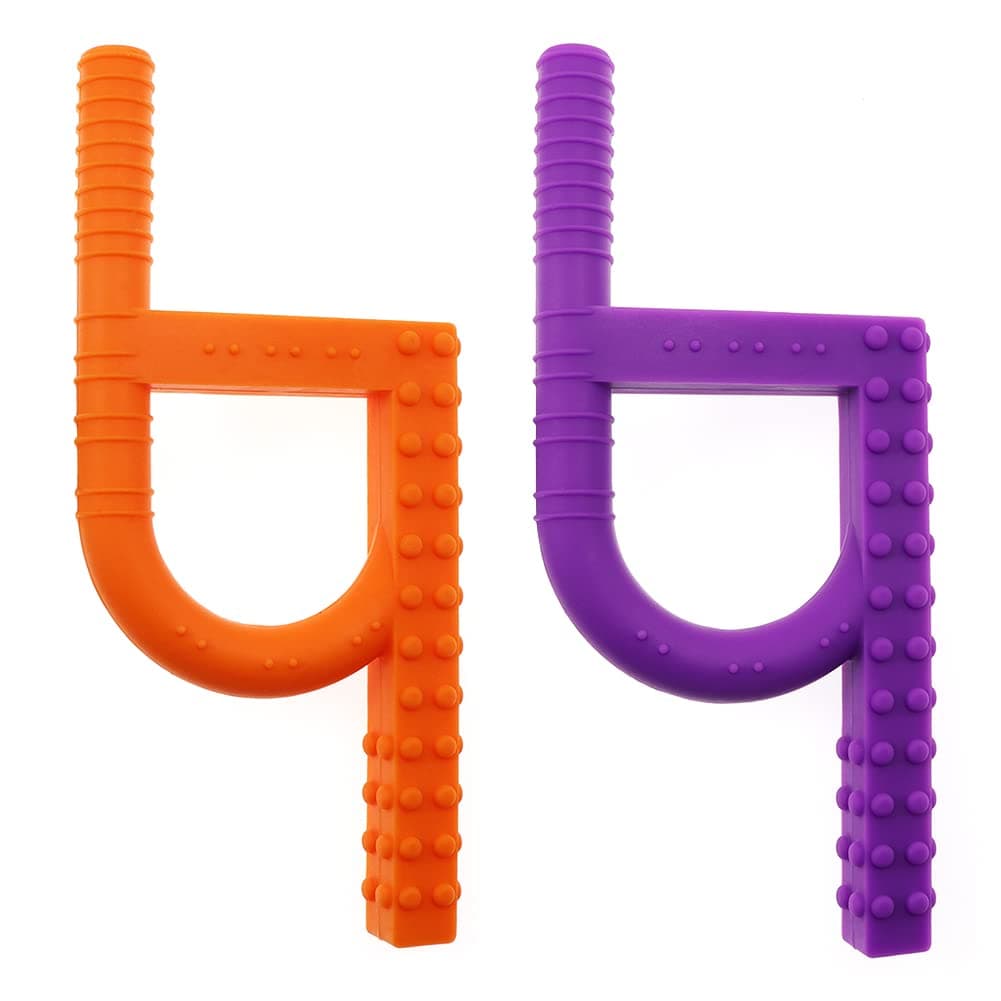 Sensory chew Toys for Autistic Children,fluxy Oral Motor Chewy Tool for Kids with Teething, ADHD, Autism, Biting Needs,Teether, Silicone chewlery for Boys&Girls (Orange Purple)