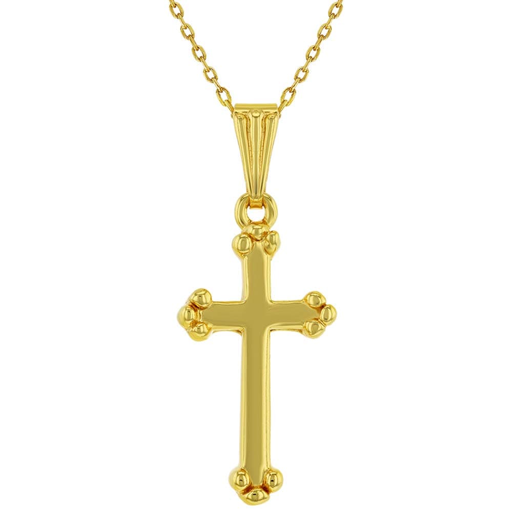 In Season Jewelry 18k Gold Plated Traditional Small Cross Necklace Religious Pendant 19"