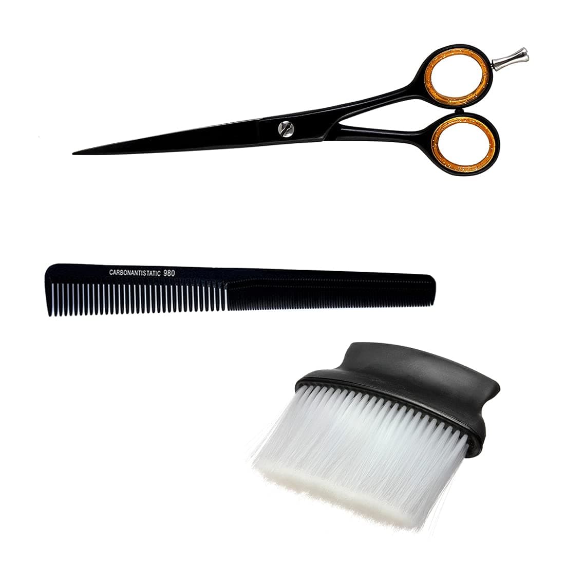 Verceys (S-127-Brush-55-Comb-980) Black Pro Stainless Steel Professional Barber Salon Scissor super Cut Series Forged with Finger Rest (Length 6.5 Inch)