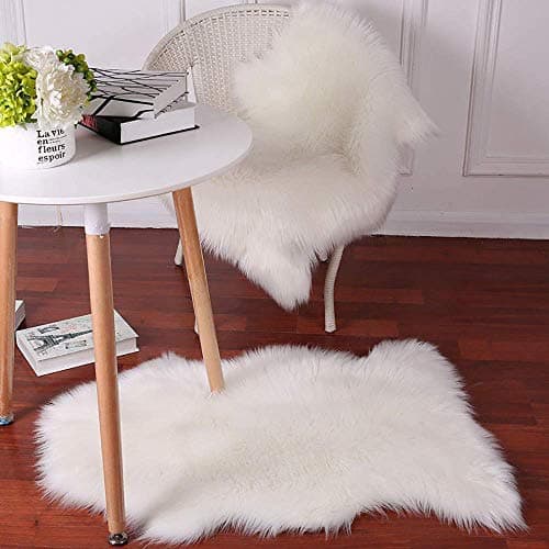 VaryCarry Soft Shaggy Faux Fur Sheepskin Area Rug for Bedroom Nursery Floor Sofa Couch-Home Decor Carpet Fluffy Chair Seat Cover 2ft x 3ft,White