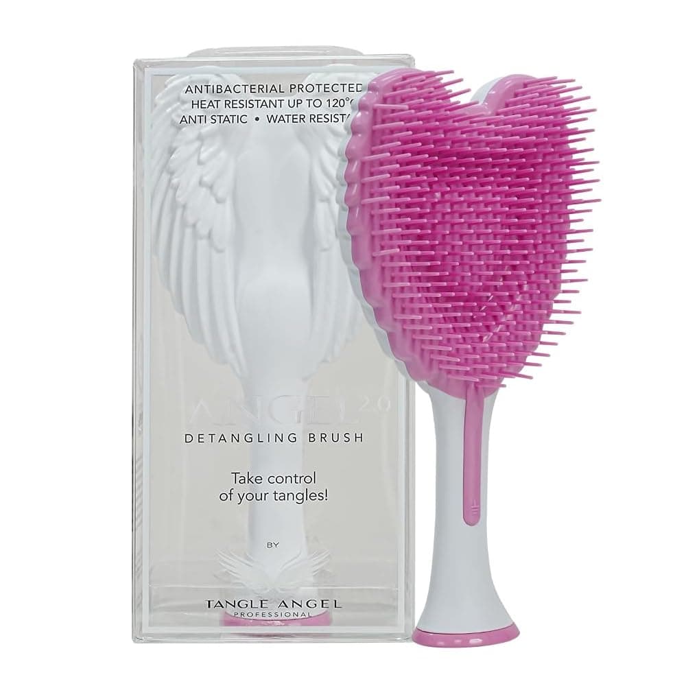 Tangle Angel Hair Extension Brush - Anti Static Soft Bristle Paddle Brush for Straight or Wavy Hair - Wings Shower & Blow Drying Detangler Hairbrushes for Women - Gloss White & Pink