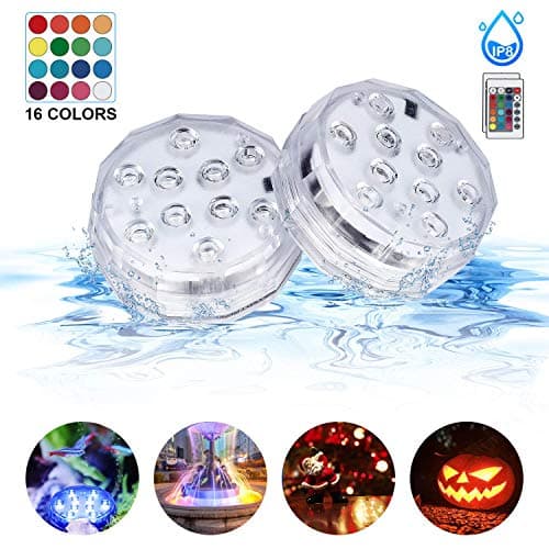Submersible Led Lights with Remote IP68 Waterproof Underwater Led Pond Lights Multi-Color Battery Operated Fountain, Aquarium, Vase, Hot Tub, Fish Tank, Holiday Party Decorations Lights (2Pack)