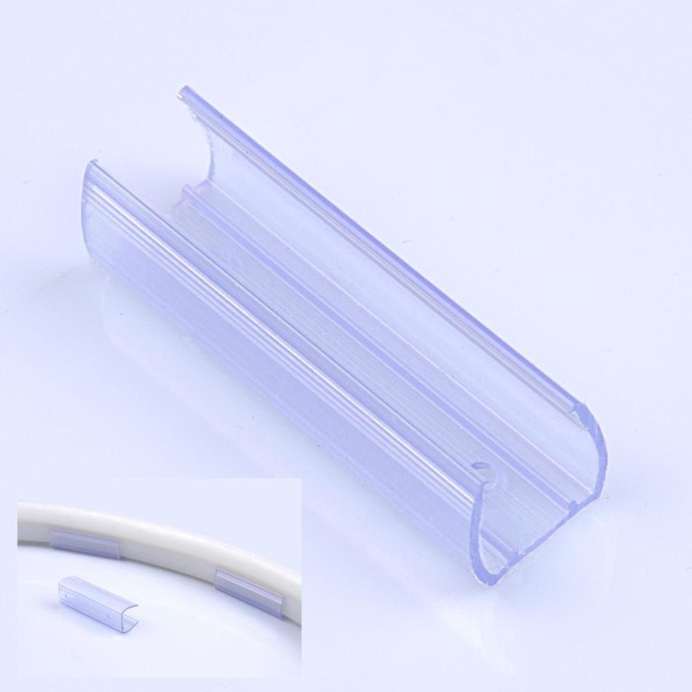 DELight 50pcs 2" Channel Mounting Holder Accessories Clear PVC Acc for 9/16" LED Neon Flex Strip Light 8' Total Length