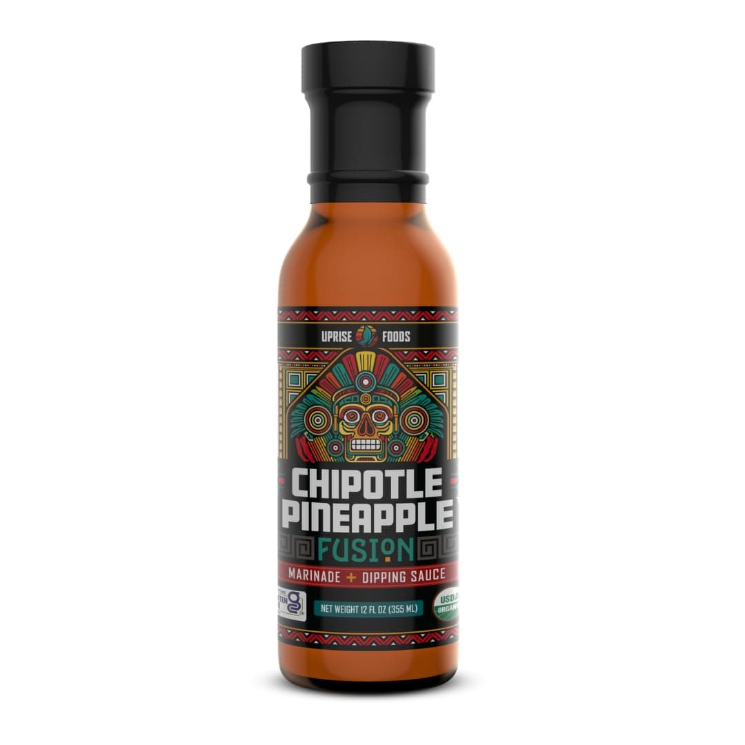 Chipotle Pineapple Fusion | Organic Chipotle Sauce with Sweet Heat | Dairy-Free, Gluten-Free, Plant-Based, Glass Bottle Marinade & Dip | Pineapple Sweetness, Taco Condiment, Spicy Vegan Sauce (12 OZ)