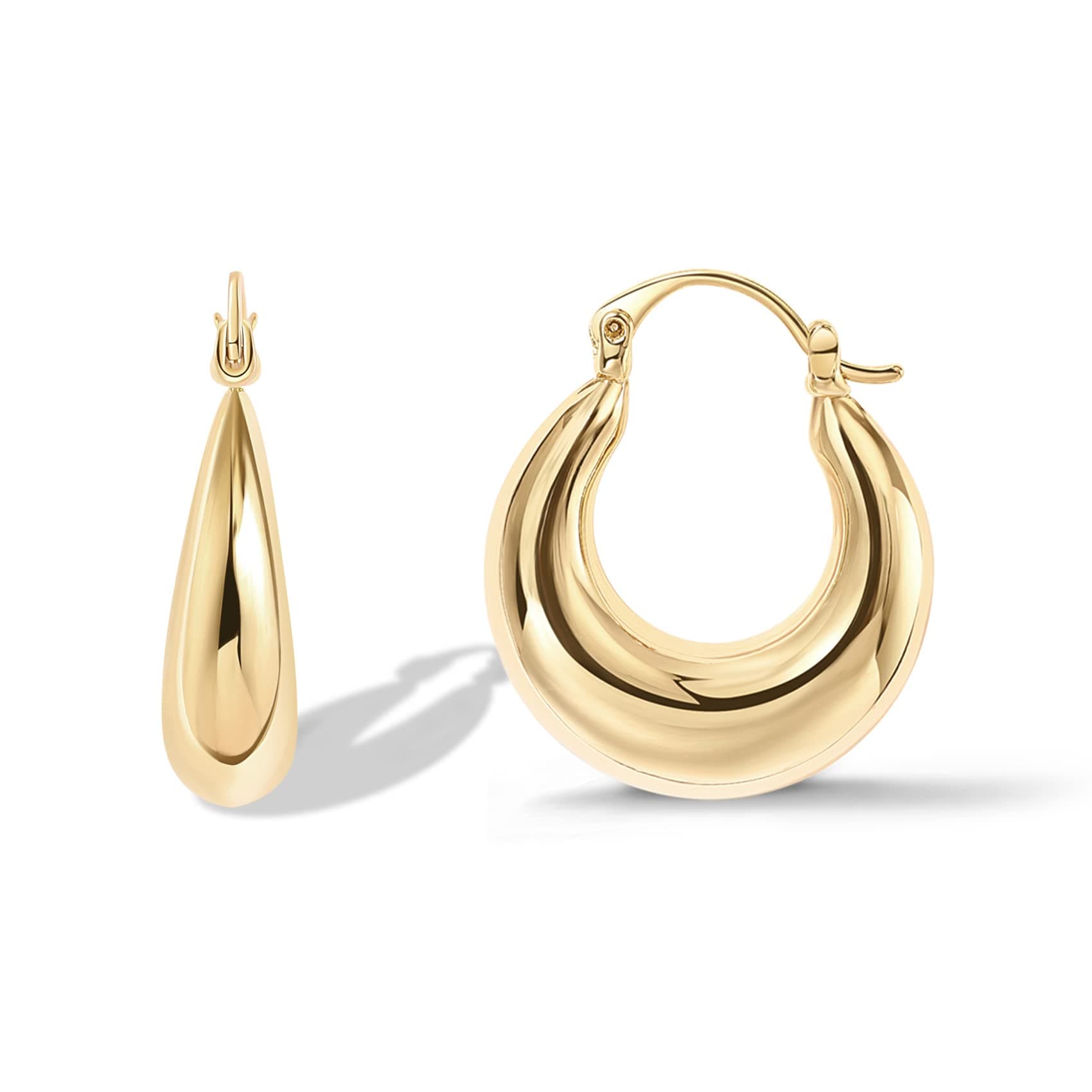 14K Gold Plated 925 Sterling Silver Posts Oval Chunky Hoop Earrings for Women - Trendy Statement Thick Gold Hoops - Lightweight Dangle Earrings