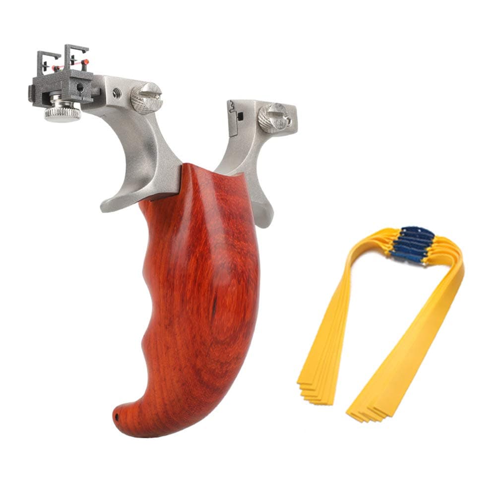 Huntcool Flat Rubber Band Slingshot Catapult with Adjustable Aiming Points 304 Stainless Steel Accurate Shooting for Small Animals Fishing Hunting Target Outdoor Games with 6 Pcs Rubber Bands SS-02A