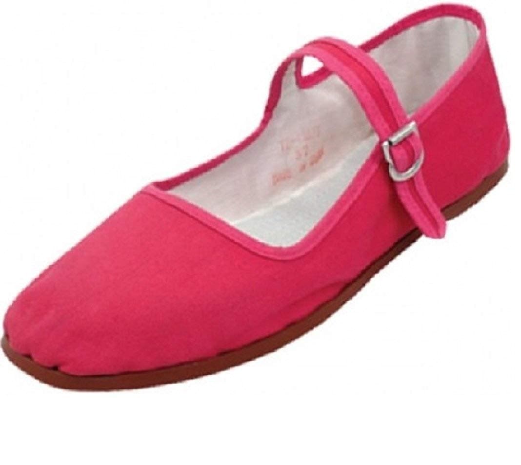 Womens Cotton Mary Jane Shoes Ballerina Ballet Flats Shoes (Fushia 114)