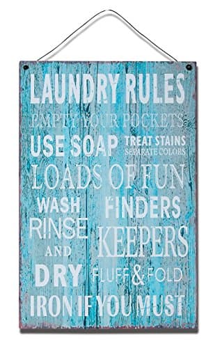 Laundry Rules Hanging Metal Wall Plaque Sign for Laundry Room, Garage, School, 14x8 inches